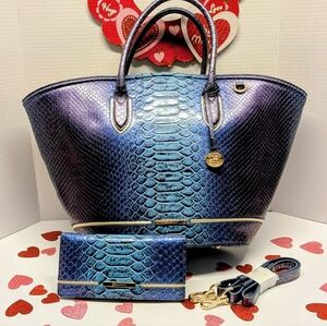 BRAHMIN Electric Blue Tote and Matching Wallet Set  BRAND NEW